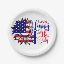 Plato De Papel Girasol 4 de julio