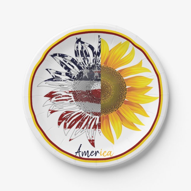 Plato De Papel Girasol de bandera estadounidense (Anverso)