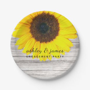 Plato De Papel Girasol de madera rústica personalizado