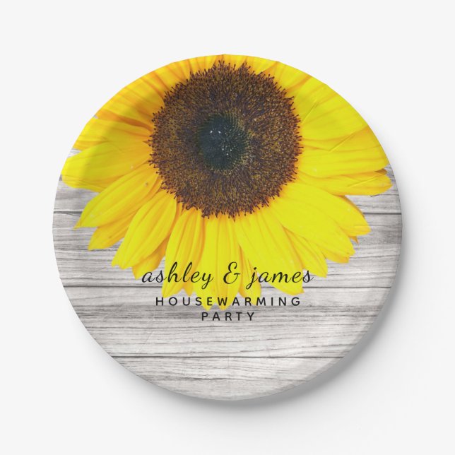 Plato De Papel Girasol de madera rústica personalizado (Anverso)