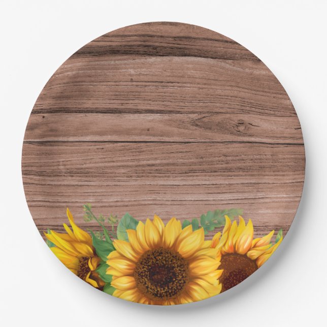 Plato De Papel Girasol de Otoño Rústico | Shower de Bebé (Anverso)