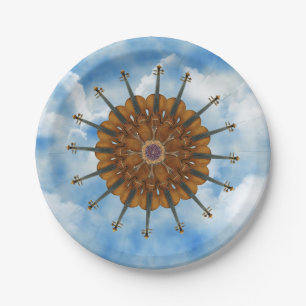 Plato De Papel Girasol del violín en cielo azul nublado
