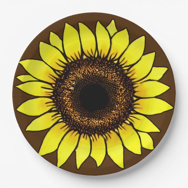 Plato De Papel Girasol dorado grande (Anverso)