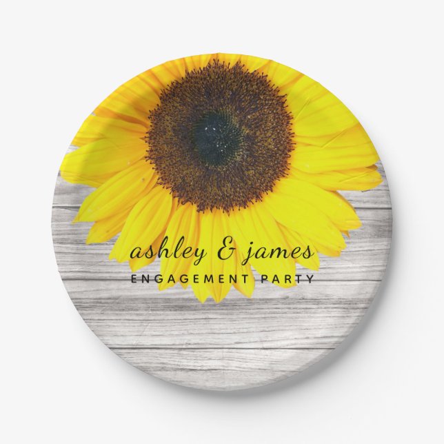 Plato De Papel Girasol Personalizado de Madera Rústica (Anverso)