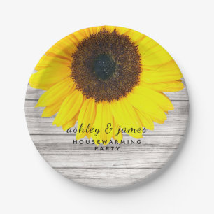 Plato De Papel Girasol Personalizado de Madera Rústica