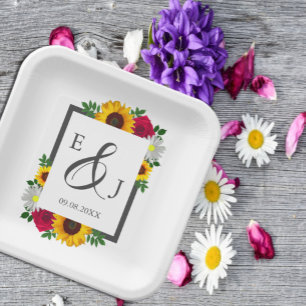 Plato De Papel Girasol Rosa Margarita Otoño Floral Boda
