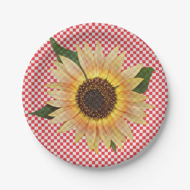 Plato De Papel girasol sobre plaquita roja y blanca (Anverso)