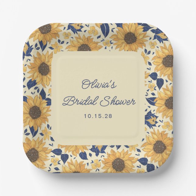 Plato De Papel Girasol Soleado Francés Boda Personalizada (Anverso)
