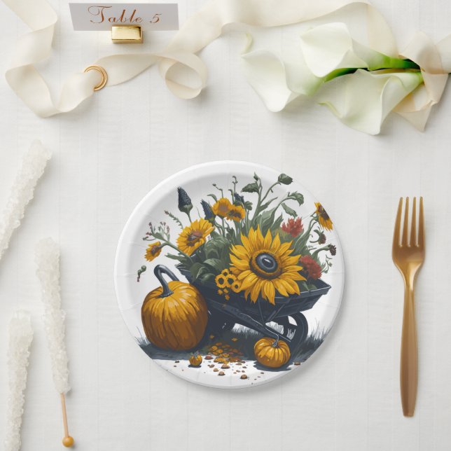 Plato De Papel Girasol y Calabaza (Boda)