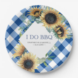 Plato De Papel Girasol y Gingham azul I Do BBQ