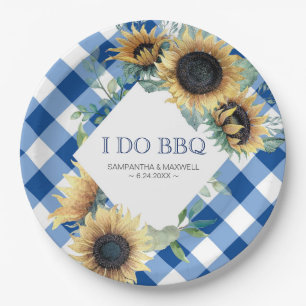 Plato De Papel Girasol y Gingham azul I Do BBQ