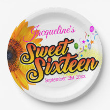 Girasol y globos sobre dulce blanco Dieciséis