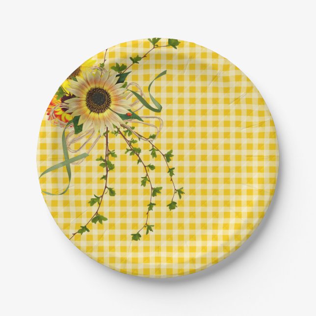 Plato De Papel girasol y ramo de hiedra (Anverso)