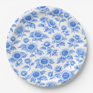 Plato De Papel Girasoles elegantes Toile du Jouy – Botánico Azul