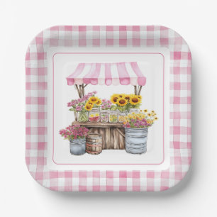 Plato De Papel Girasoles Flor Silvestre Rosa Rústica Mercado de G