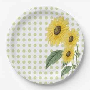Plato De Papel Girasoles Lunares Verde Claro sobre Blanco Persona