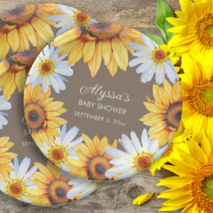 Plato De Papel Girasoles Margaritas Blancas Fiesta de Bebé