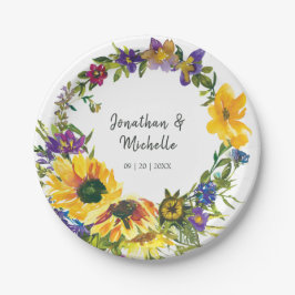 Plato De Papel Girasoles Silvestres Florales Vibrantes Boda