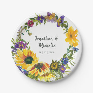 Plato De Papel Girasoles Silvestres Florales Vibrantes Boda