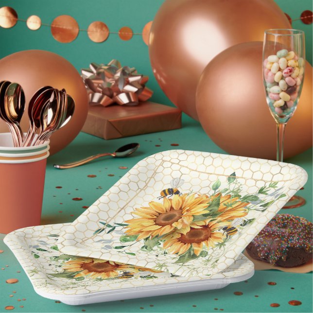 Plato De Papel Girasoles y abejas  (Multi)