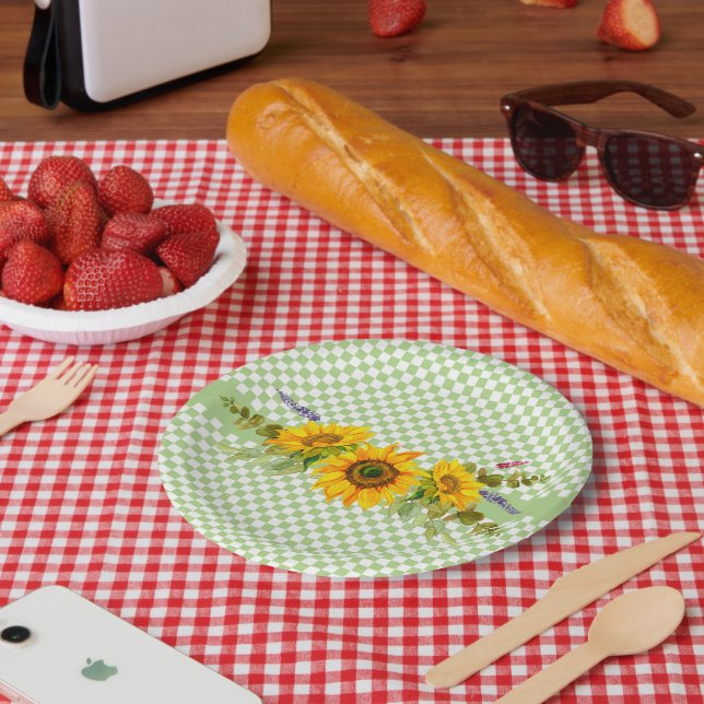 Plato De Papel Girasoles y tablero de cheques (Picnic)