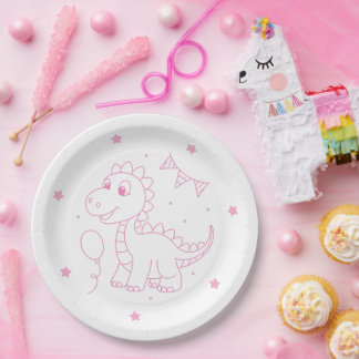 Plato De Papel girl dinosaur birthday party cute