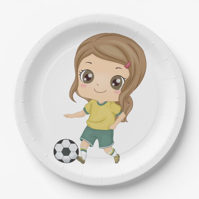 Plato De Papel Girl Playing Soccer Adorable Kids Sports (Anverso)