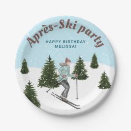 Plato De Papel Girl Skiing Winter Slopes Après-Ski Birthday Party