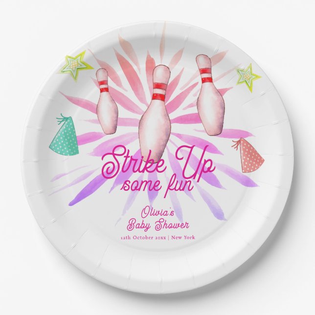 Plato De Papel Girl Strike Up Bowling Sport Party Baby Shower (Anverso)