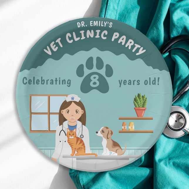 Plato De Papel Girl Veterinarian Clinic Animal Hospital Birthday (Subido por el creador)