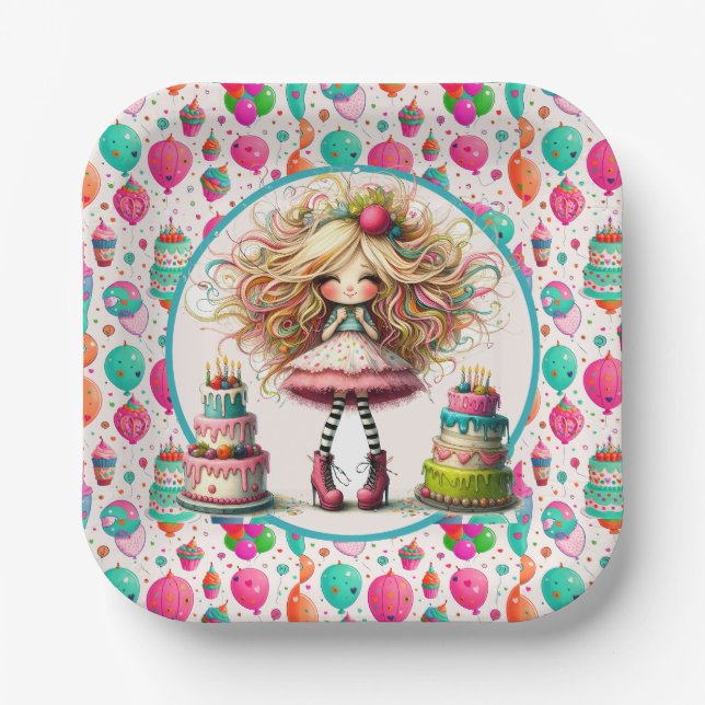 Plato De Papel Girls Birthday  (Anverso)