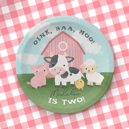 Plato De Papel Girls Cute Pink Farm Animal Barnyard Birthday 