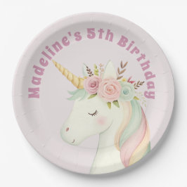 Plato De Papel Girls Cute Pink Unicorn Birthday