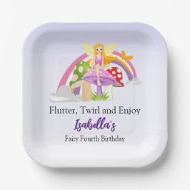 Plato De Papel Girls Fairy Mushroom Rainbow Birthday 