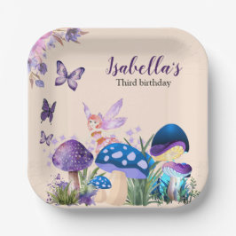 Plato De Papel Girls Fairy Purple Mushroom Butterfly Birthday