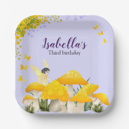 Plato De Papel Girls Fairy Yellow Mushroom Butterfly Birthday