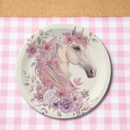 Plato De Papel Girls Pretty Ponies Pastel Floral Horse