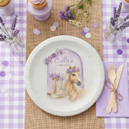 Plato De Papel Girls Purple Floral Horse Birthday Paper Plates