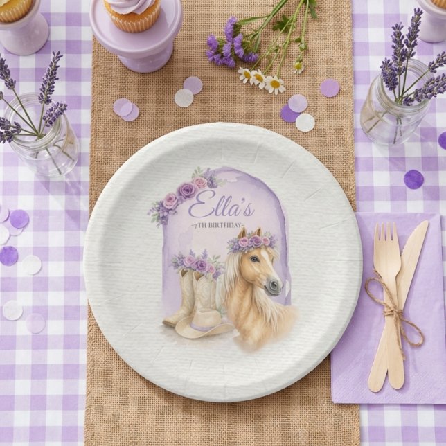 Plato De Papel Girls Purple Floral Horse Birthday Paper Plates (Subido por el creador)