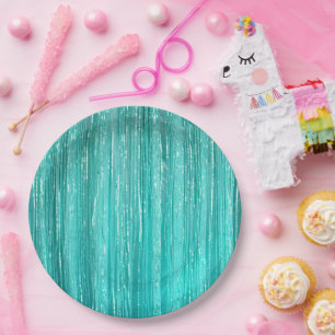 Plato De Papel Girly Aqua Mint Glam Tinsel Stripes