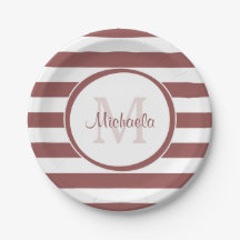 Girly Big Marsala Stripes con nombre y monograma