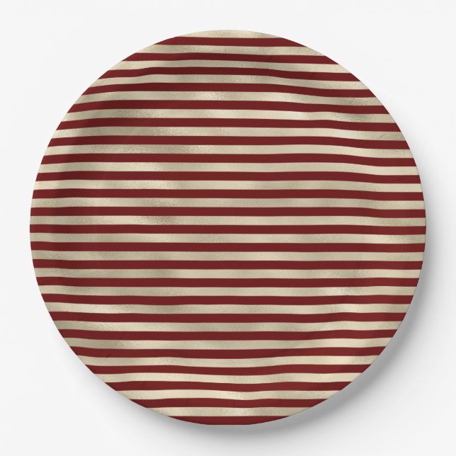 Plato De Papel Girly Glam Gold Red Stripes (Anverso)