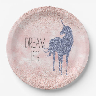 Plato De Papel Girly Glam Rubor Pink Purple Unicorn Purpurina