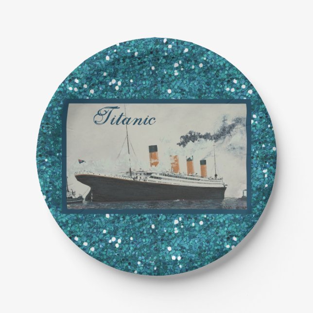 Plato De Papel Girly Glam Titanic Saphire Purpurina (Anverso)