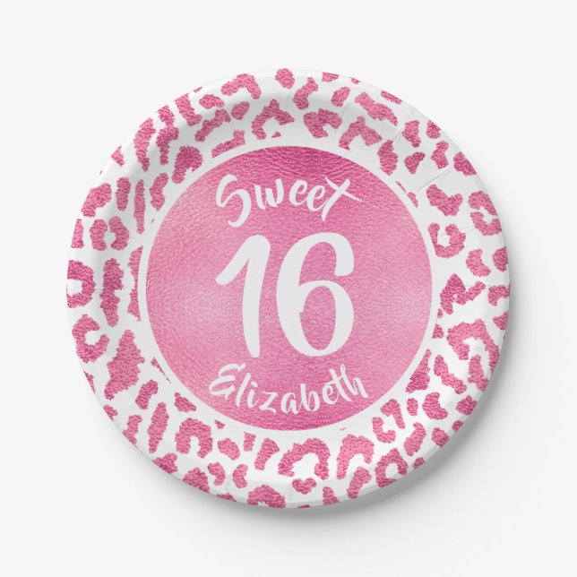 Plato De Papel Girly Leopard Birthday Party (Anverso)