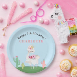 Plato De Papel Girly Llama Floral Cactus Birthday