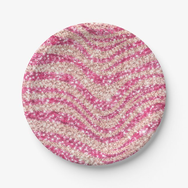 Plato De Papel Girly Pink Blush Glitter Zebra Pattern             (Anverso)