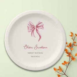 Plato De Papel Girly Pink Bow Girl Sweet Sixteen Birthday