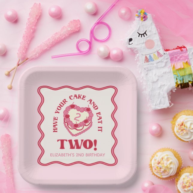 Plato De Papel Girly Pink come tu pastel y se come dos cumpleaños (Fiesta)
