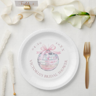 Plato De Papel Girly Pink Disco Ball Elegante Ducha Bridal